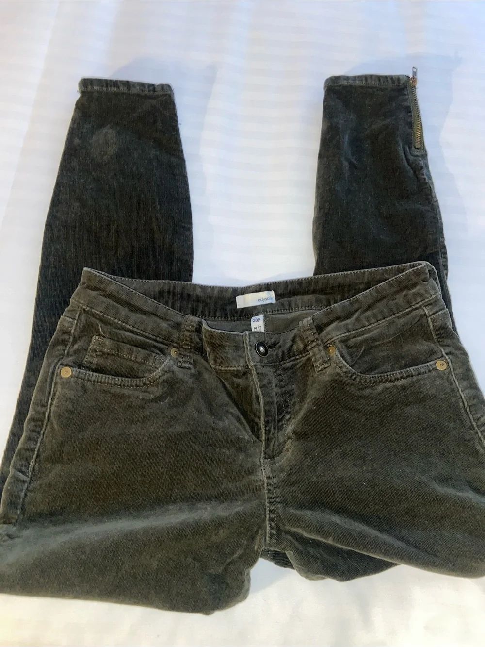 Edyson Olive Corduroy Ankle Skinny Jeans